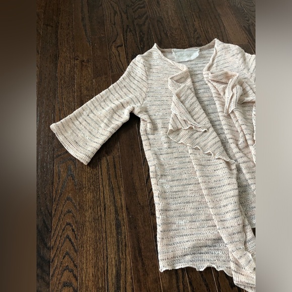 Marilu’ Women’s OSFM Linen 1/2 Sleeves Open Front Waterfall Beige Knit Sweater - Picture 2 of 11